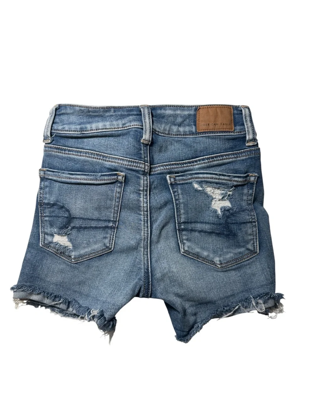 American Eagle High Rise Shortie Denim Shorts Sz 00 Dark Blue Next Level Stretch